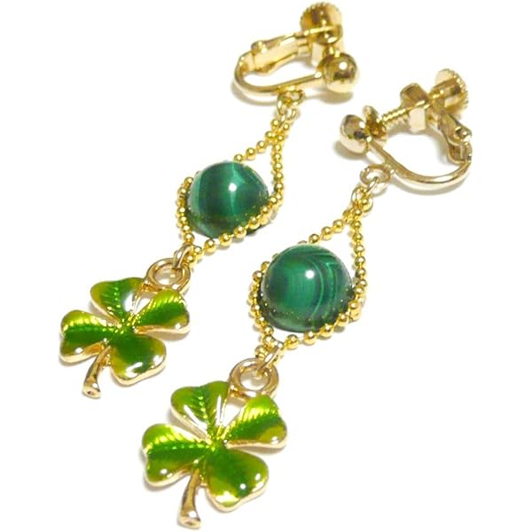 Amazon | マラカイト と 四葉 の クローバー の ピアス | ピアス 通販