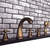 高級アンティーク真鍮5-piece Widespread Waterfallバスタブ蛇口ハンドヘルドシャワーヘッド3つ付きハンドル5つ穴