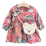 YY-Natuhi ベビー服 子供服 女の子 ワンピース キッズ ドレス 新生児 ボディースーツ ベビー 長袖 赤ちゃん 入学式 出産祝い 七五三 綿 花柄 ベビースーツ 秋冬 クマバッグ付き (95
