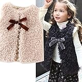 子供服 キッズベスト　もこもこムートン風ジャケット　防寒 暖かい　ベストノースリーブ　大きなかわいい蝶結び Beige,140