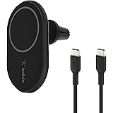 Belkin MagSafe対応 ワイヤレス車載充電器 7.5W エアコン吹き出し口用 USB-C to Cケーブル(1.2m)付属 (シガーチャージャー別売り) iPhone 15/14/13/12シリーズ対応 ブラック WIC004btBK-NC