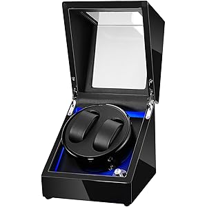 Topnaca ワインディングマシーン 高級2本巻きウォッチワインダー収納ケース ス木製ピアノ調塗装鏡面仕上げ時計自動巻きレディース、メンズ時計対応