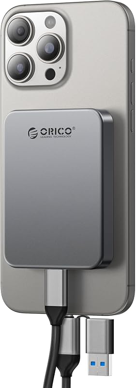 ORICO 256GB 外付けSSD マグネット式 iPhone 16 Pro Max対応 USB3.2 Gen1 最大460MB/s USB-C/A 両用ケーブル 磁着デザイン アルミ合金 タブレット・PC・スマホ用ポータブルストレージ - K5PLUS
