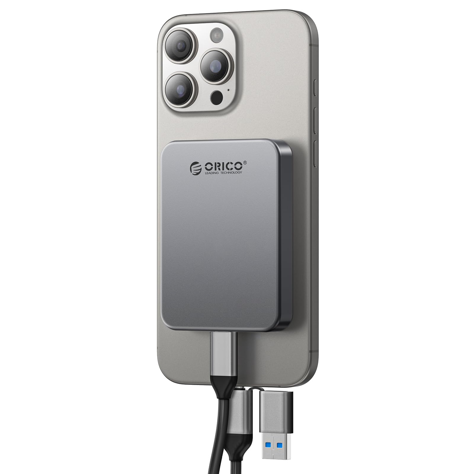 ORICO 256GB 外付けSSD マグネット式 iPhone 16 Pro Max対応 USB3.2 Gen1 最大460MB/s USB-C/A 両用ケーブル 磁着デザイン アルミ合金 タブレット・PC・スマホ用ポータブルストレージ - K5PLUS - 1