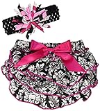 Stephan Baby Ruffled Diaper Cover and Curly Band Gift Set, Little Diva Hot Pink and Black, 6-12 Mont