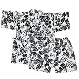 アスナロ（甚平） 甚平 ベビー 男の子 ハイビスカス柄 綿100％ 上下 ウェストゴム90 ホワイト