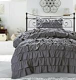 Modern Romance Ruffle Waterfall Duvet Cover Bedding Set French Vintage Style Girls Teen Ruffled Micr