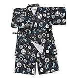 (ブラック/80cm) ベビー服 男の子 甚平 綿100％ トンボ柄 花火柄 上下組セット 男児 ベビー