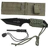 Survivor HK-106320-A Fixed Blade Outdoor Knife, Black Tanto Blade, Green Cord-Wrapped Handle, 7-Inch