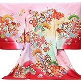【お宮参り着物】【ピンク地に4色ぼかし 鈴に松竹梅の柄】女の子 友禅 金駒刺繍 正絹【風呂敷プレゼント/ギフト対応】
