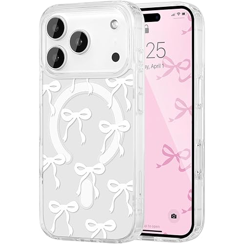 UEEBAI Magnetic for iPhone 17 Pro Max Case, Bow Case Compatible with MagSafe, Wireless Slim Clear Ribbon Aesthetic Phone Cove