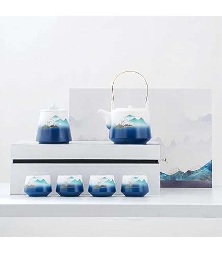 Amazon.co.jp: 波佐見焼 急須 土瓶 蓋付 湯呑 セット 625 ml 洸琳山水