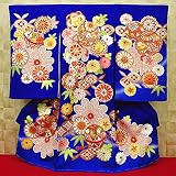 【毬に花紋・金駒刺繍・ブルー】 女児　初着　祝着 のしめ 産着 女の子のお宮参り着物 高級 フードセットプレゼント付