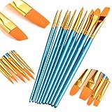BinaryABCアーティストペイントブラシ、ペイントブラシセット、水彩画ペンブラシナイロンヘア木製ハンドル10個入り(ブルー)