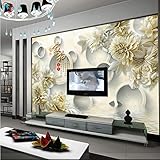 部屋には、ベッドルームのテレビの背景エンボス加工の牡丹の花壁紙の壁画が座って
