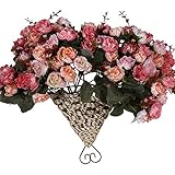 ノーブランド品　造花　壁掛け　壁飾り　ハンギングバスケット　蕾　花　バド　観葉植物　人工観葉植物　雑貨　アーチ　飾りつけ　飾り　装飾　インテリア　フラワー　カゴ入り　薄紅　Generic Artifi