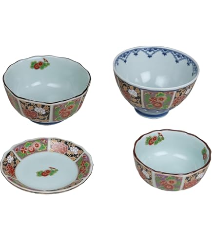 Amazon.co.jp: 有田焼 仁祥窯 鉄鉢揃 5枚セット 中鉢 中皿 色絵 金彩古