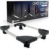CPUスタンド 【monoマガジン掲載】 デスクトップ pc 置き台 PCキャスター キャスター付き台車 サイズ調整 無段階調節 ストッパー4か所 熱対策 オフィス デスク ワーク ブラック ホワイト mugenbo (ブラック)