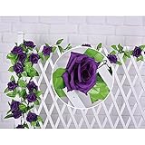 MMRM人工ローズ花柄アイビーVine Hangingガーランドの結婚式ホーム装飾写真小道具 – パープル
