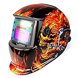 DEKO ブルースパイダー 自動遮光溶接面 自動フィルター ワイドビュータイプ 遮光速度1/25000秒 ソーラー充電式溶接マスク 溶接ヘルメット (火炎)