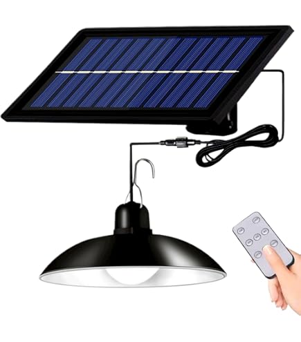 Solar Shed Light Indoor/Outdoor – 1200LM 144LED Pendant With Motion Sensor, 5 Modes, Remote Control, 4-Leaf 120° Adjustable Panels, For Yard, Garage, Home