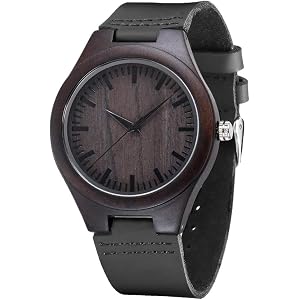 腕時計 木製, shifenmei S5520 軽量 黒檀木 メンズ クオーツウォッチ 日本製 木製腕時計 レディース 金属アレルギー対応 (黒/ベルト)