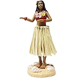 (Multi-color) - Hula Girl Mini Size Dashboard Doll 11cm High with Raffia Skirt (multi-colour)