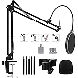 Microphone Stand for Blue Yeti, Yeti Nano, Snowball, HyperX QuadCast and Other Mic, Adjustable Suspension Boom Arm Desk Stand