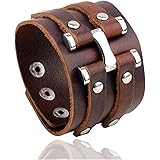 Fusamk Fashion Alloy Snap Wide Leather Wristband Bracelet Bangle,7-8inches