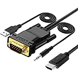 VGA to HDMI 変換ケーブル 1.8M VCOM VGA to HDMI 出力 変換アダプタ ビデオ 1080P@60Hz 音声転送 TV PC プロジェクター ディスプレイ 給電用USBケーブル 3.5mmオーディオケーブル 付属