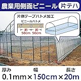 【日本製】側面（腰）用ビニール 片テープハトメ加工 厚み0.1mm 幅150cm 農業用ビニール 塩ビ 無滴透明 (長さ20m)