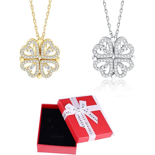 Amazon | 四つ葉のクローバーネックレス、2 in 1四つ葉のハート