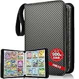 カードファイル カードバインダー 9ポケット 900枚収納 50枚入り 表面の防水性と耐摩耗性のトレカファイル ポータブルファスナー カードシート他のゲームカードを集める (9ポケット, ブラック B)