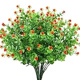 gtidea 4pcs人工Greenery植物フェイク低木プラスチックユーカリBushes with Miniローズヘッド家オフィス庭パティオインドアアウトドアデコレーションオレンジ