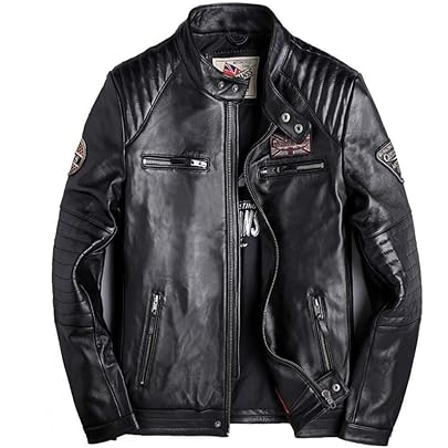 Amazon.co.jp: VIIBOY Men's Leather Jacket, Genuine Leather