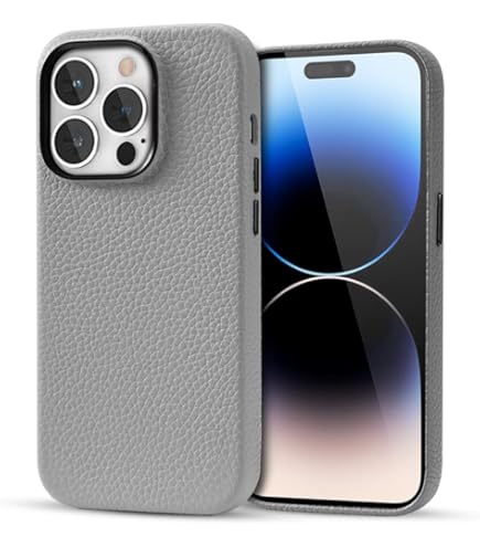 美品ボナベンチュラ iPhone14Proバックカバーケース グレージュシボ本