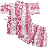 ガールズベビー浴衣|甚平[くろわっさんす べべ]ベビー甚平|上下セット|うさぎ 矢絣 桜柄|和柄(日本製生地)綿100％|女の子|女児 90cm ピンク