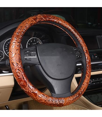 AUCELI Car Steering Wheel Cover - Wood Grain PVC, Anti-Skid, Universal Fit For Most Cars (15 Inch, Coffee/Gray/Beige) - View #8