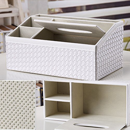 ファッションホーム デスクオーガナイザー ペンたて ティッシュケース付き 収納ボックス レザー 白 文具百貨