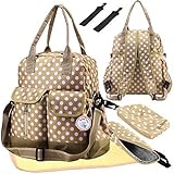 Babyhugs? 6pcs Fashion Mummy 4-way Nappy Changing Diaper Backpack Bag - Champagne with Large White P