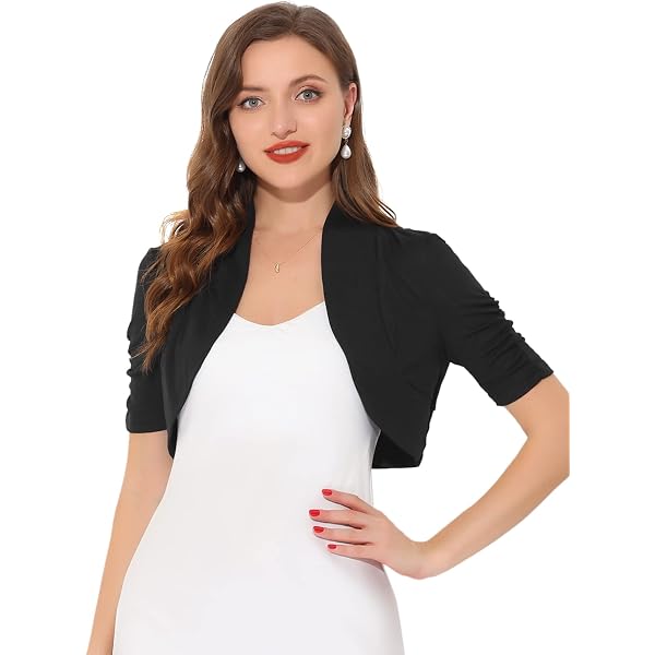Amazon.co.jp: Allegra K Women's Short Sleeve Bolero, Open Front Cardigan,  Plain, Shrug, Shirring, Cropped, Commuting to Work, Everyday Use, Black :  Clothing, Shoes u0026 Jewelry