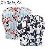 OHBABYKAスイム布 水遊びパンツ スイムパンツ おむつ 2点セット 0-3歳 赤ちゃん用 水着 再利用可能 ボタンでサイズ調整可能 防水外層 ポリエステルメッシュ内層 オムツカバー スイミング教