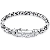 Kuzzoi Men Bracelet Link Chain Braided with Clasp Made of 925 Sterling Silver, Length 7,48 inch - 9,05 inch, Width 0,35 inch,