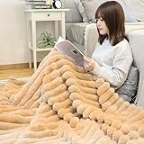 SLEEPSLEEP 毛布 冬用 厚手 もうふ ブランケット ふわふわ 洗濯機可能 140×200(シングル,ストライプ,ホワイト)