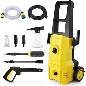 Arshiner 高圧洗浄機 【改良進化版 3年保証付】1400W 最大許容圧力12MPa 東西日本兼用 節水節電 低騒音 高圧・低圧切替可能 二重絶縁 IPX5防水 接続簡単 高圧ホース10m 日本語説明書付 洗車 清掃 大掃除など家庭用高圧洗浄機