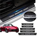 KINKA マツダ用 ロードスター用 サイドステップガード 新型 ROADSTER用 車用サイドステップ プロテクター 保護ステッカー スカッフプレート 1.2mm 車 ステッカー 傷隠し 傷汚れ防止 滑り止め 取り付け簡単 カーボンレザー 5点セット(夜光なし)