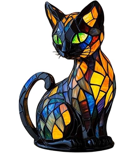 てんとう虫を見つめる猫 大型 丸型 ヴィンテージ ステンドグラスキャット Amazon.co.jp : アニマルステンドグラスランプ - ヴィンテージステンド