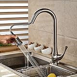 Votamuta Modern Touch On Stainless Steel Single Handle Single Hole Pull Out Spray Kitchen Faucet, Br