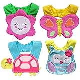 Baby Bibs - Set of 4 Baby Dribble Bibs for Girls (Bibs With Snaps) Chic, Stylish & Fashionable Dribb