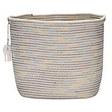 Sea Team 13 x 9 Square Natural Cotton Thread Woven Coiled Rope Storage Basket Bin Hamper with Totes 